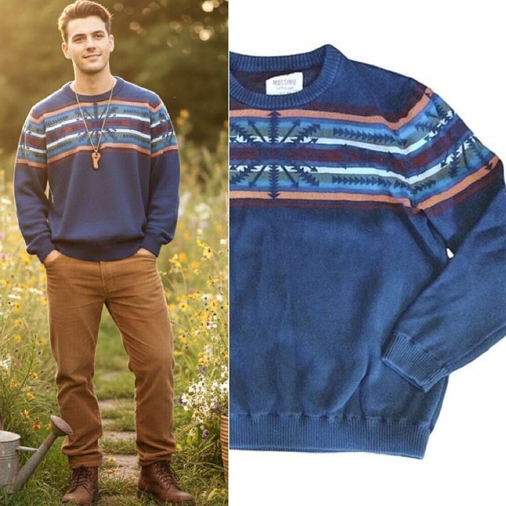 Mossimo 2015 Blue Southwest Crew Neck Unisex Winter Sweater‎ Men's XL